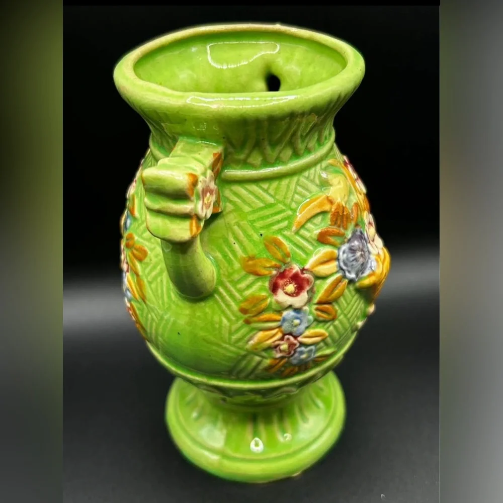 Vintage Hand Painted Ceramic Floral Motif Urn Vase, Bud Vase Tabletop Vessel - Picture 3 of 9